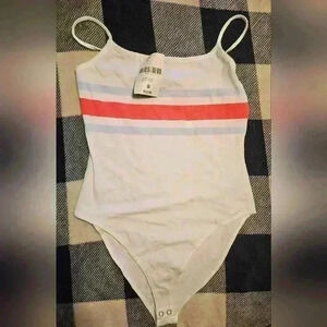 Forever 21 Juniors White Bodysuit With Red Stripe Size Small